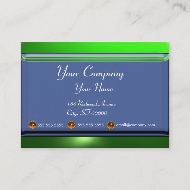 REFLECTIONS 2 EMERALD  monogram white blue green Business Card (Front)