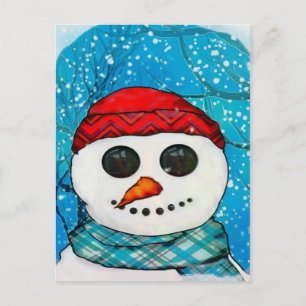 Reflections Christmas Snowman Folk Art COLLECT Holiday Postcard