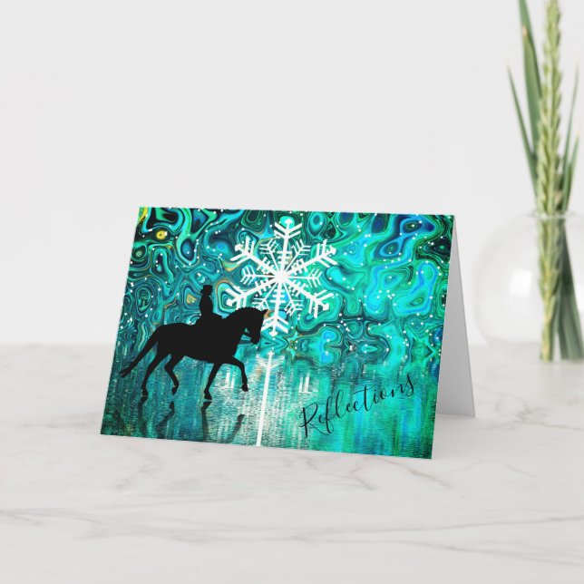Reflections Dressage Winter Snowflake Horse Holiday Card (Front)
