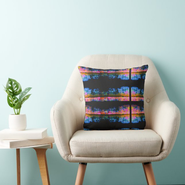 Reflections Lake Tree Line Black Abstract Art Cushion (Chair)