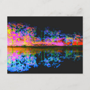 Reflections Nature Lake Tree Line Black - Abstract Postcard