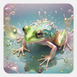 Reflections Of A Tree Frog Fractal Art, Square Sticker