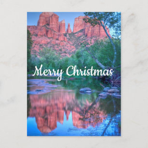 Reflections of Cathedral rock, Merry Christmas Postcard