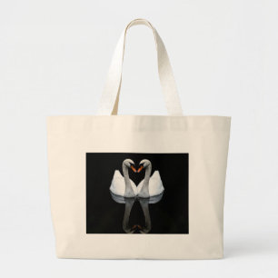 Reflections of Love, Heart Shape, White Swans Large Tote Bag