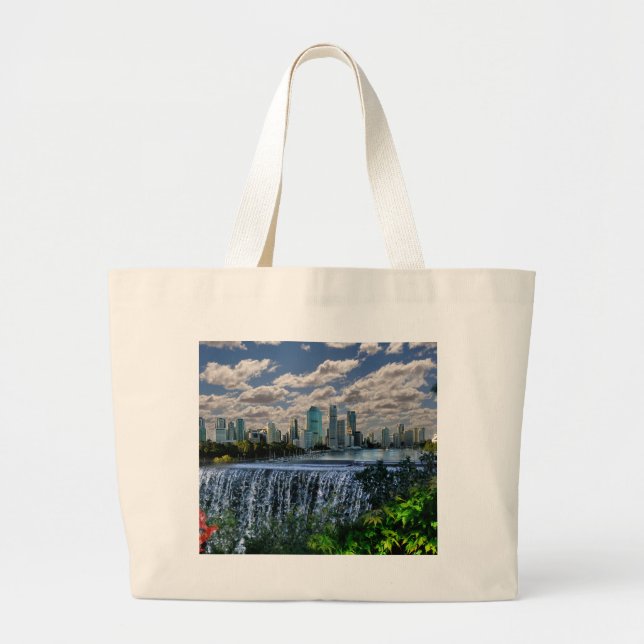 REFLECTIONS OF OZ  Brisbane River Waterfalls Large Tote Bag (Front)
