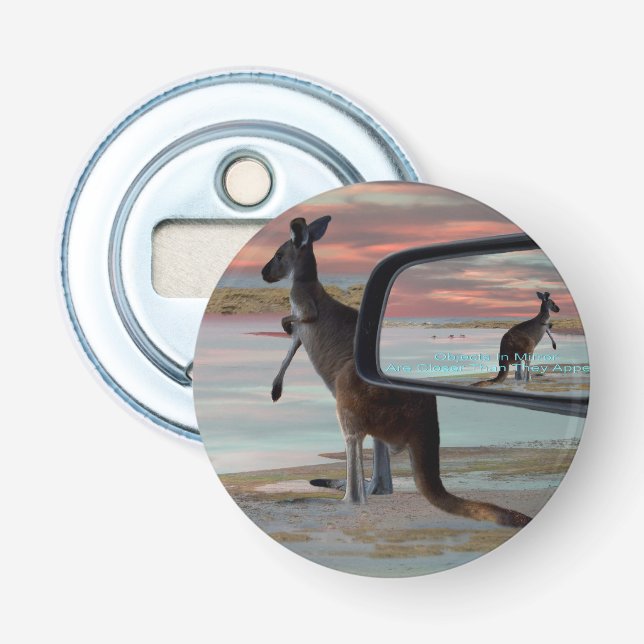 "Reflections of the Wild: A Kangaroo on the Beach  Bottle Opener (Front)