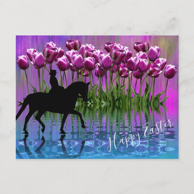 Reflections ~ Purple Tulips, Dressage Horse Easter Holiday Postcard (Front)