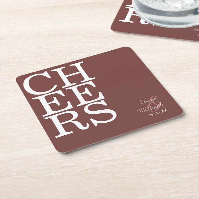 Reflections Wedding Cheers Cinnamon Rose ID774 Square Paper Coaster (Angled)