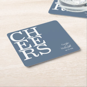 Reflections Wedding Cheers Dusty Blue ID774 Square Paper Coaster
