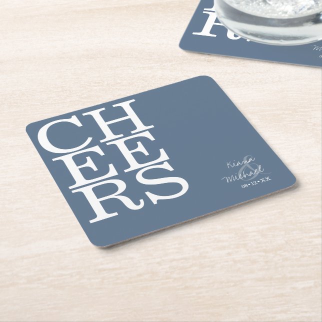 Reflections Wedding Cheers Dusty Blue ID774 Square Paper Coaster (Angled)