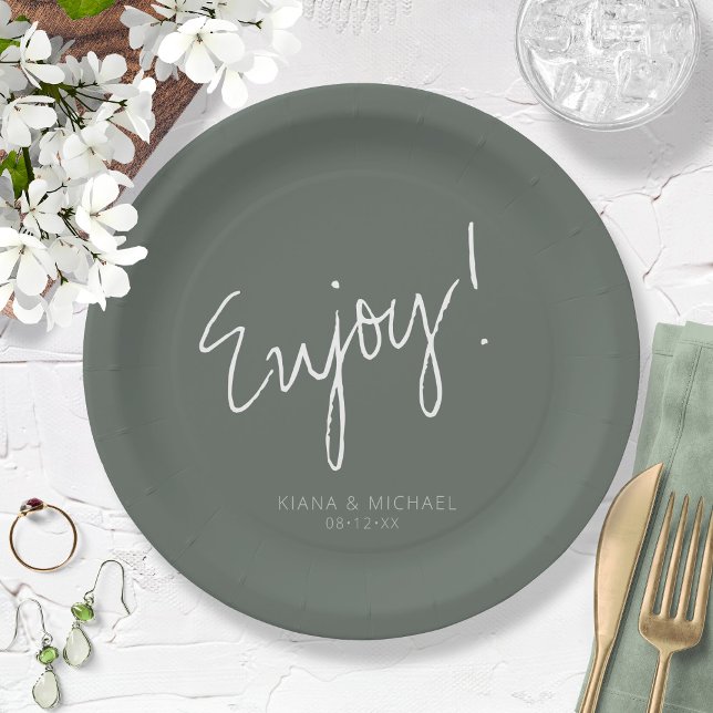 Reflections Wedding Cheers Sage Green ID774 Paper Paper Plate (Creator Uploaded)