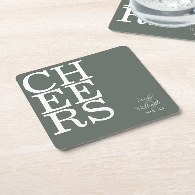 Reflections Wedding Cheers Sage Green ID774 Square Paper Coaster (Angled)