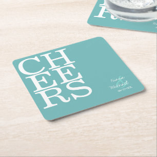 Reflections Wedding Cheers Teal ID774 Square Paper Coaster
