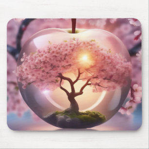 "Reflective Beauty: Glass Apple With Blossom Tree Mouse Mat