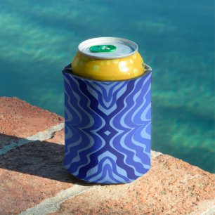 Reflective Blue Waves Modern Abstract Design Art Can Cooler