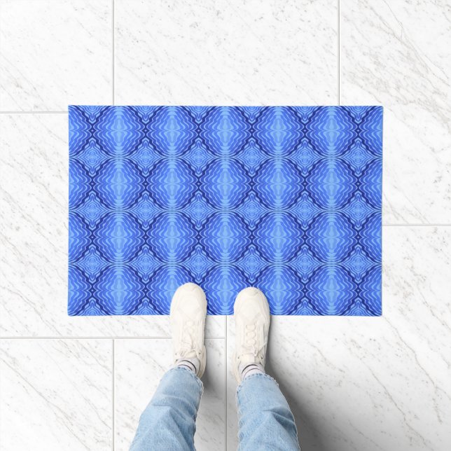 Reflective Blue Waves Modern Abstract Design Art Doormat (Indoor)