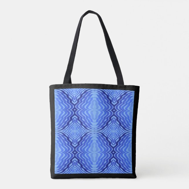Reflective Blue Waves Modern Abstract Design Art Tote Bag (Back)
