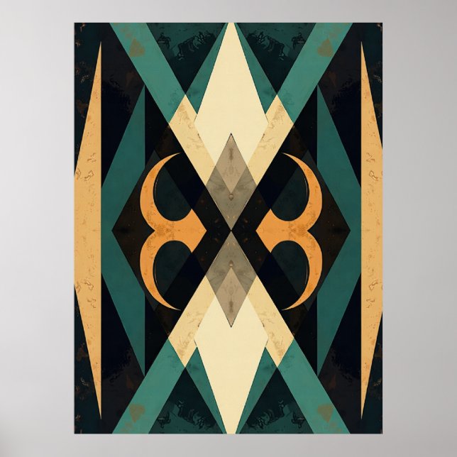 Reflective Diamond Crescent Abstract Modern Art Poster (Front)