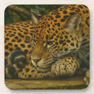 Reflective Jaguar – Serene Wildlife Art Print Coaster