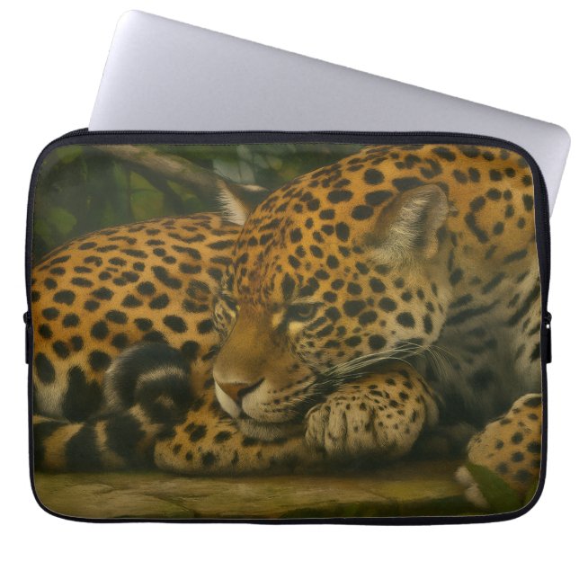 Reflective Jaguar – Serene Wildlife Art Print Laptop Sleeve (Front)