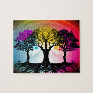 Reflective Silhouette Trees with Pastel Background Jigsaw Puzzle