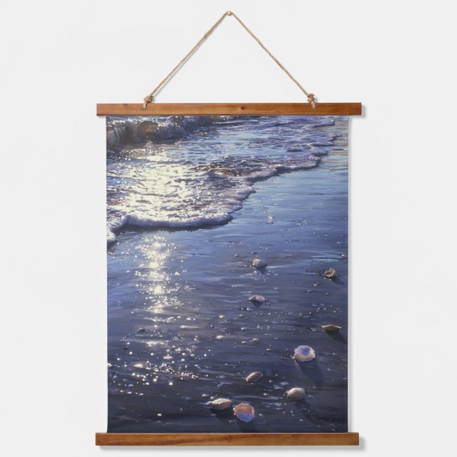 Reflective Tide and Shells Sunset Beach Art Hanging Tapestry (Front)