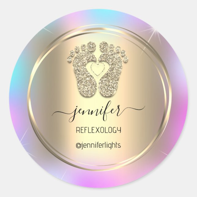 Reflexology Baby Feet Gold Holograph Gold Feet Classic Round Sticker (Front)