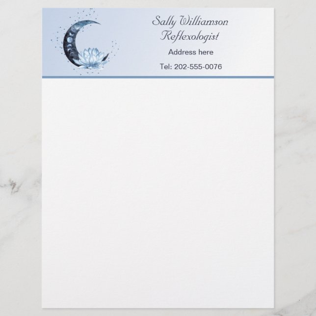 Reflexology Blue Lotus Flower Business  Custom Letterhead (Front)