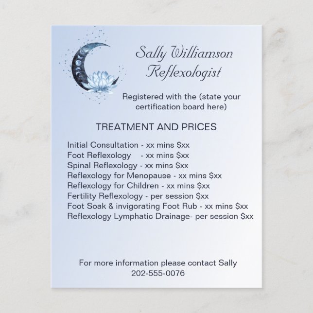 Reflexology Blue Lotus Flower Business Marketing Flyer (Front)