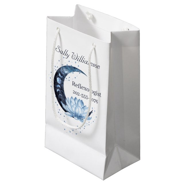 Reflexology Blue Lotus Flower Business Promotional Small Gift Bag (Front Angled)
