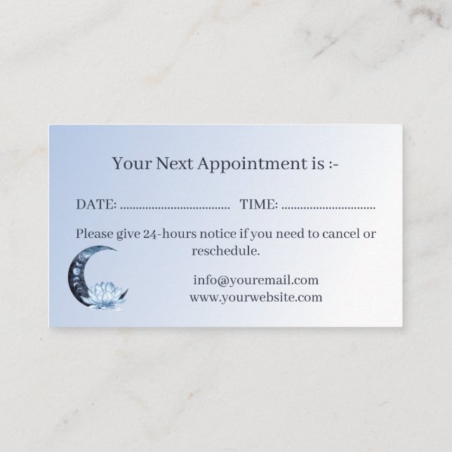 Reflexology Blue Lotus Flower Moon  Appointment Card (Back)