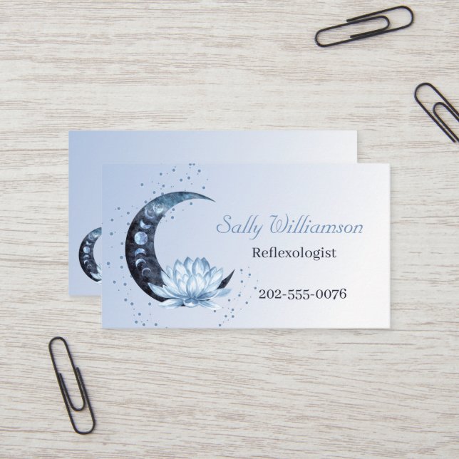 Reflexology Blue Lotus Flower Moon  Business Card (Front/Back In Situ)