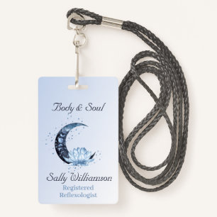 Reflexology Blue Lotus Flower Moon Business ID Badge