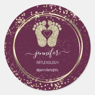 Reflexology  Feet Confetti Gold Glitter Marsala Classic Round Sticker