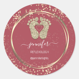 Reflexology Heart Feet Rose Gold Confetti  Classic Round Sticker