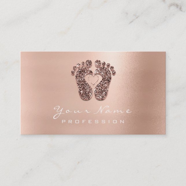 Reflexology Massage Therapist Glitter Rose Gold Business Card (Front)