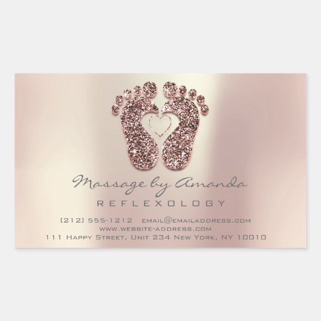 Reflexology Massage Therapy Feet Copper Rose RSVP Rectangular Sticker (Front)