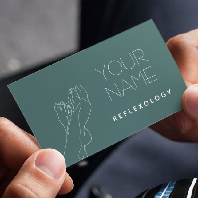 Reflexology Massage Therapy  Feet Line Art Olive   Business Card (Creator Uploaded)