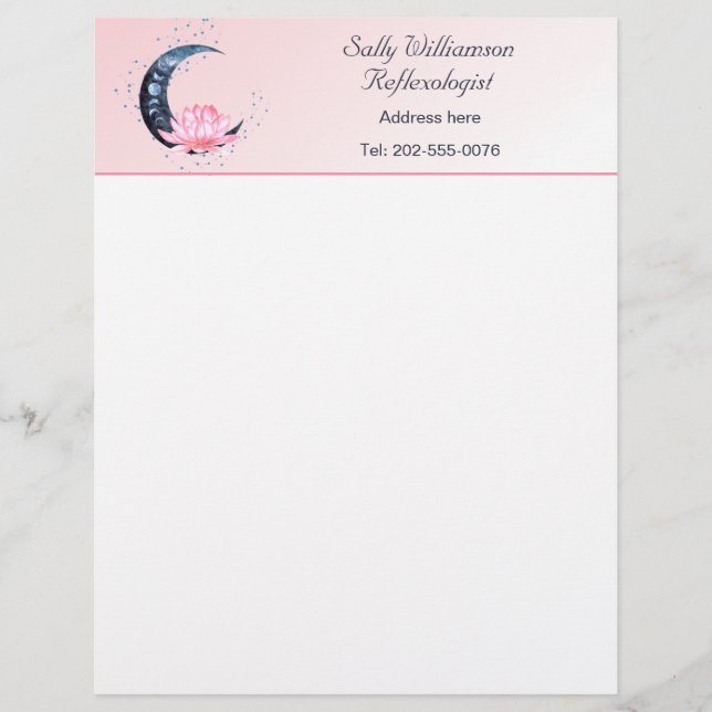Reflexology Pink Lotus Flower Business  Custom Letterhead (Front)