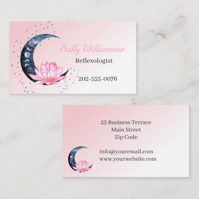 Reflexology Pink Lotus Flower Moon  Business Card (Front/Back)