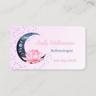 Reflexology QR Code Pink Lotus Flower Moon Business Card