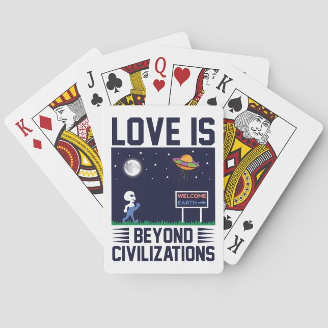 Refreshing cute love themed design with alien playing cards (Back)