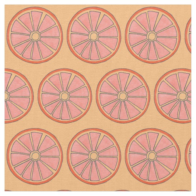 Refreshing Florida Orange Citrus Grove Fruit Slice Fabric (Close Up)