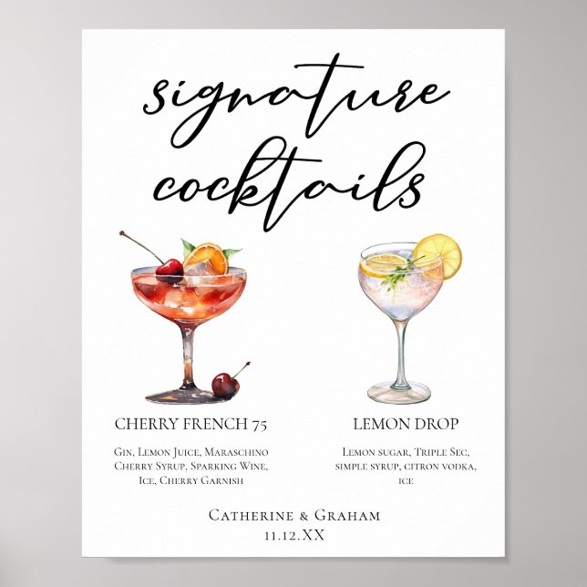 Refreshing Fruit Signature Cocktails Wedding Menu Poster (Front)