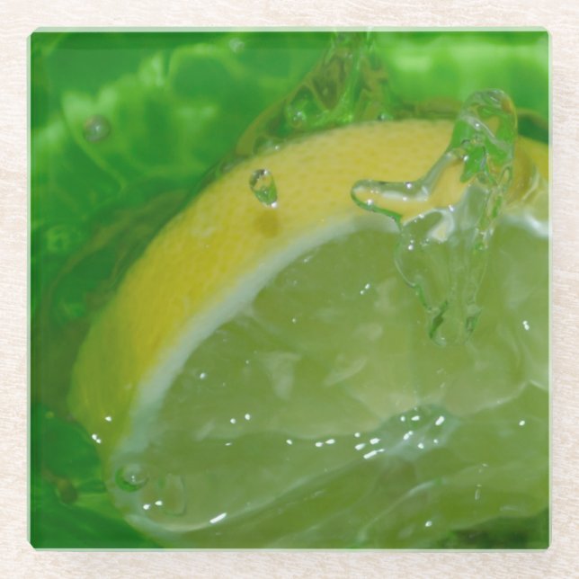 Refreshing Lemon Splash  Glass Coaster (Front)