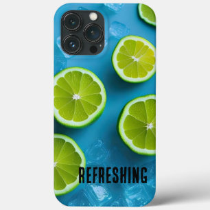 Refreshing Lime Slices and Ice on Blue iPhone 13 Pro Max Case