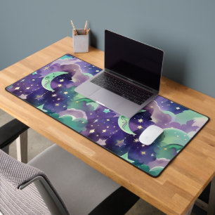 Refreshing Mint Green Lilac Celestial Moon Desk Mat
