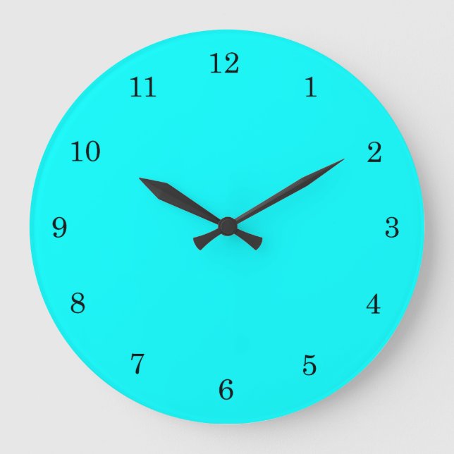 Refreshing Neon Blue Turquoise Solid Bright Colour Large Clock (Front)