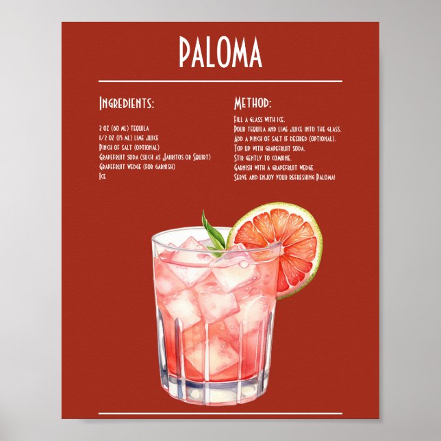 Refreshing Paloma Recipe Bar Poster (Front)