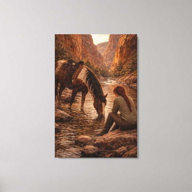 Refreshing Pause | Horse Art | Stretched Canvas Print (Front)